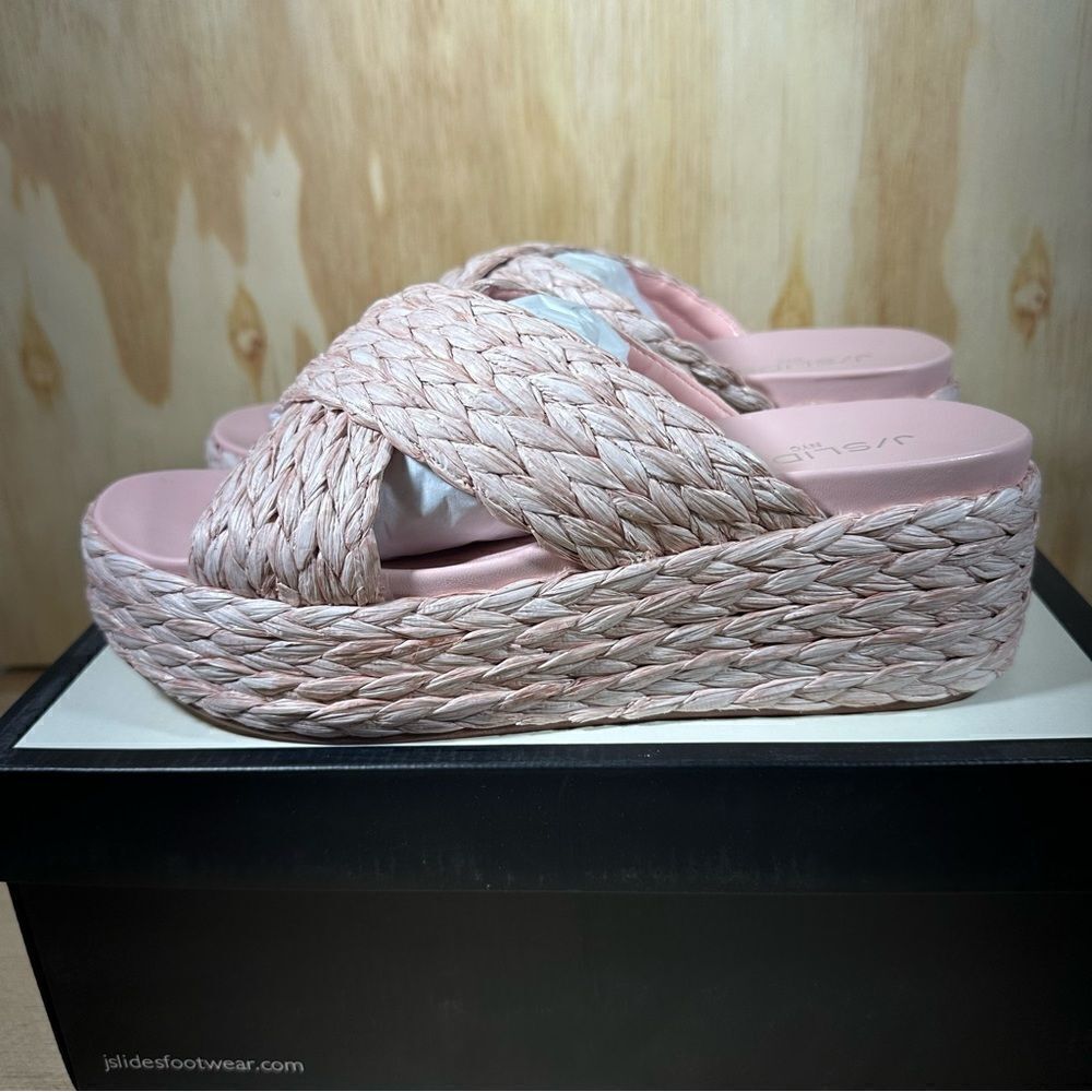 J Slides Pink Raffia Sandals Women’s Size 8.5 - New